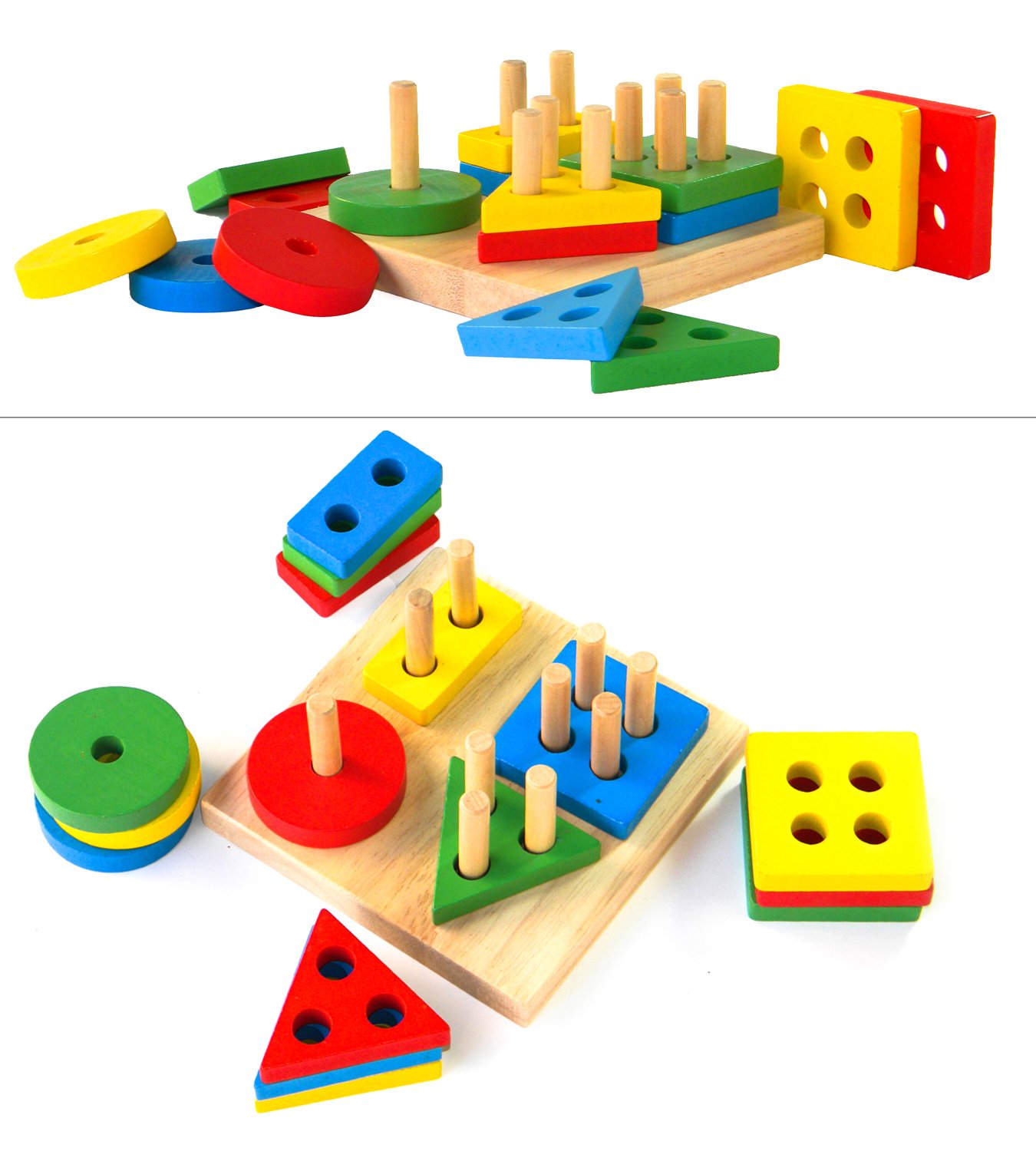 kids Wooden Educational Geometric Stack and Sort Board Shape and Color Recognition Toy Birthday gift