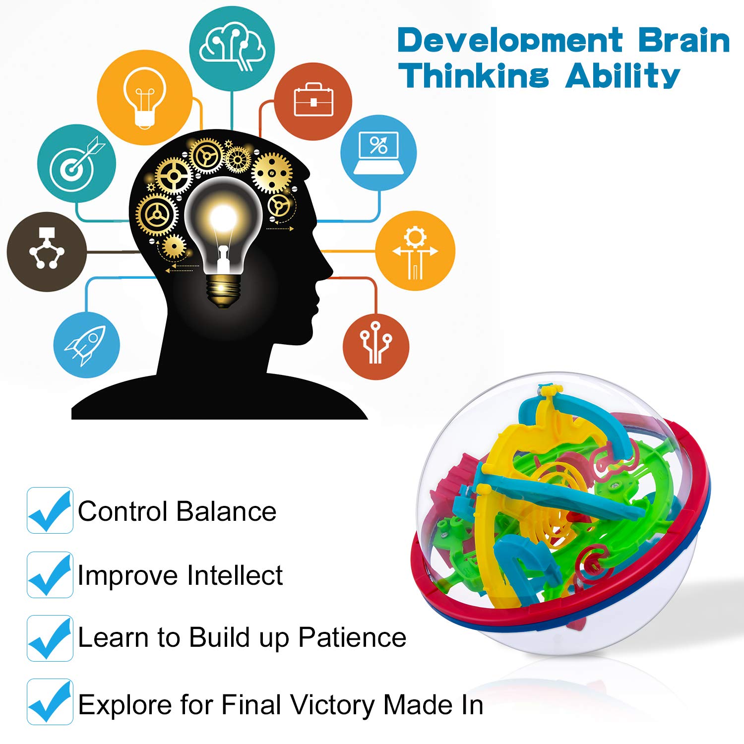 Magical Maze Ball Game 3D Intellect Ball with 100 Challenging Barriers 3D Labyrinth Ball Puzzle Toy