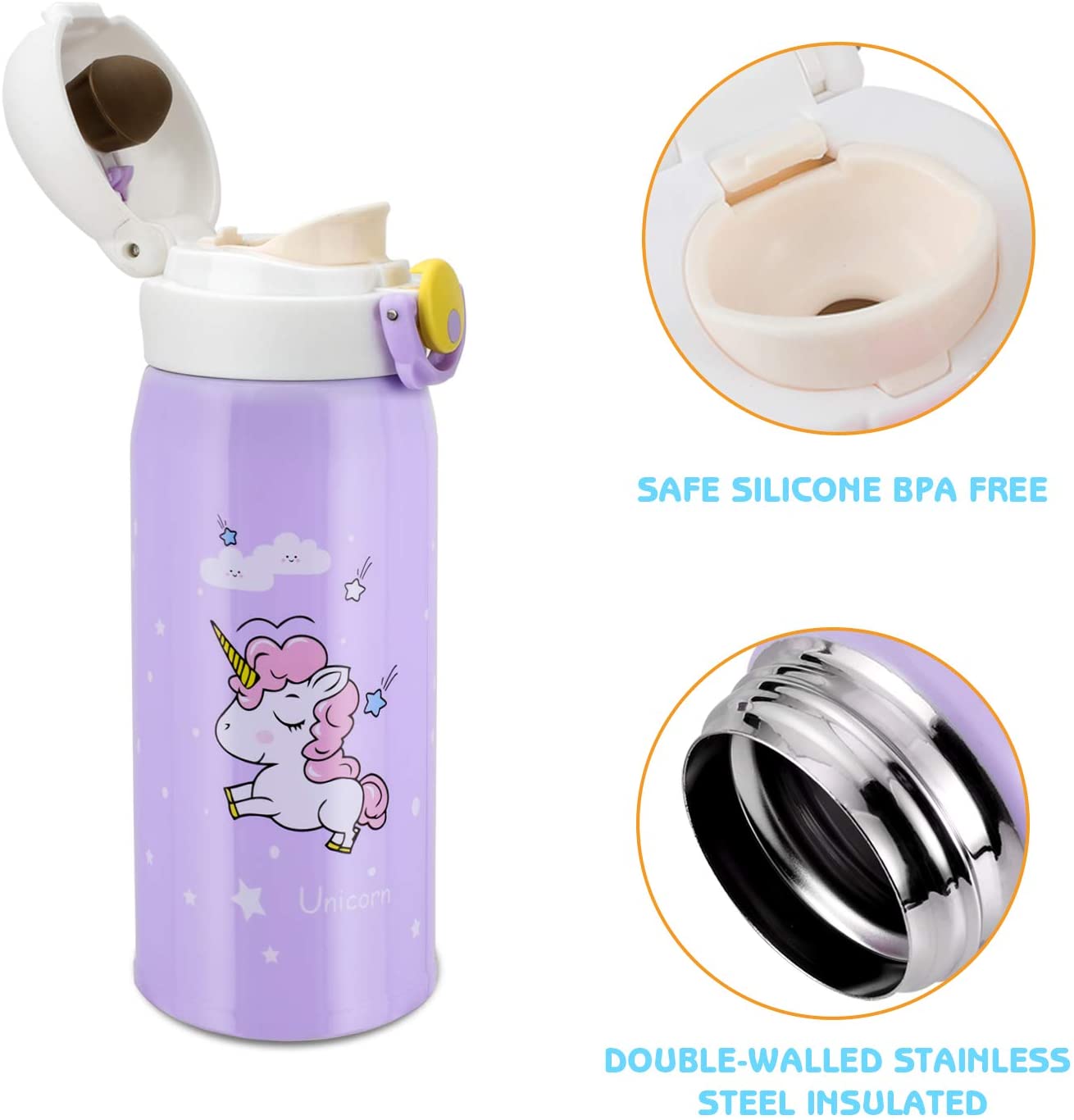 Unicorn children water bottle, stainless steel thermos, vacuum thermos kitchen water bottle