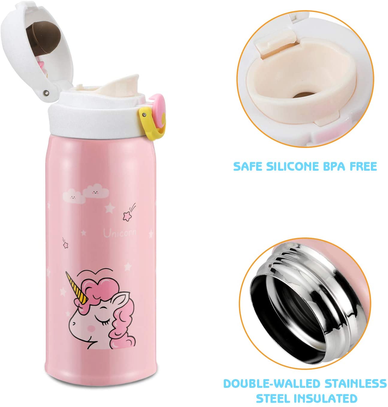 Unicorn children water bottle, stainless steel thermos, vacuum thermos kitchen water bottle