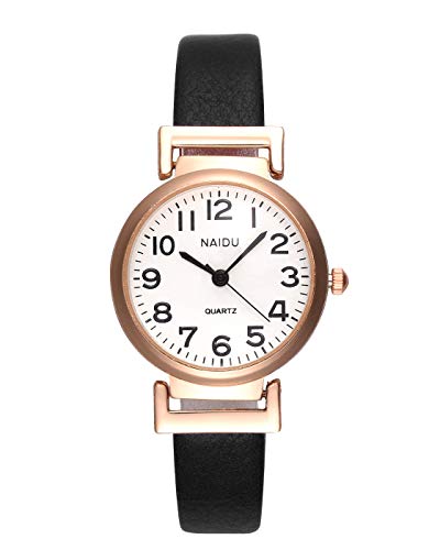 1pc Women's Classical Arabic Numerals Rose Gold Tone Analog Quartz Wrist Watch with PU Leather Strap