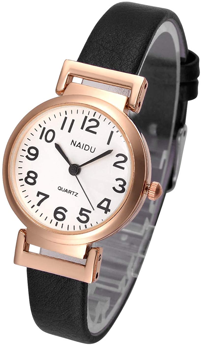 1pc Women's Classical Arabic Numerals Rose Gold Tone Analog Quartz Wrist Watch with PU Leather Strap