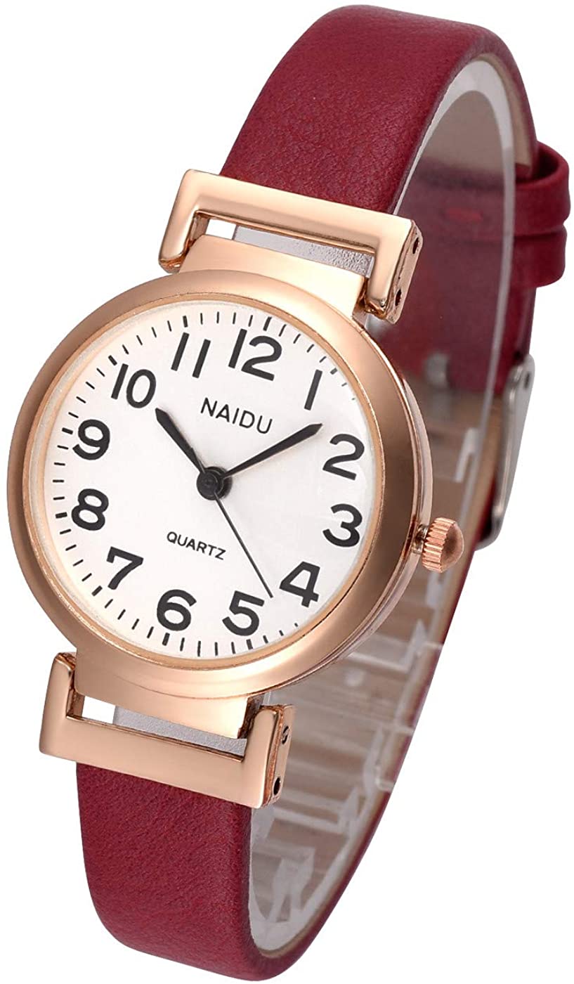 1pc Women's Classical Arabic Numerals Rose Gold Tone Analog Quartz Wrist Watch with PU Leather Strap
