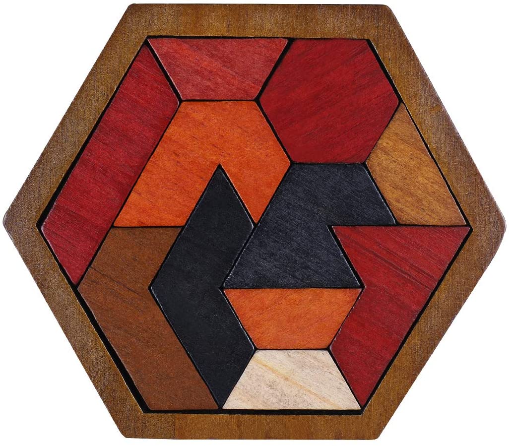 11 pcs/set Wooden Hexagon Tangram Jigsaw Puzzles Brain Puzzle Games Toy For Kids Adults