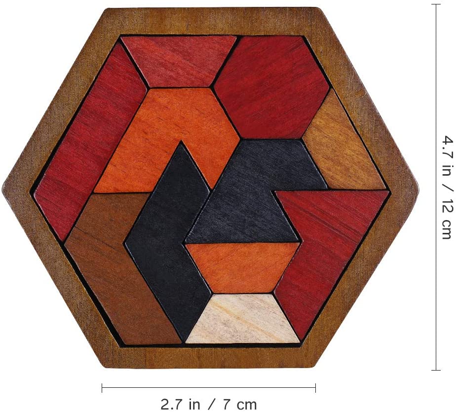 11 pcs/set Wooden Hexagon Tangram Jigsaw Puzzles Brain Puzzle Games Toy For Kids Adults
