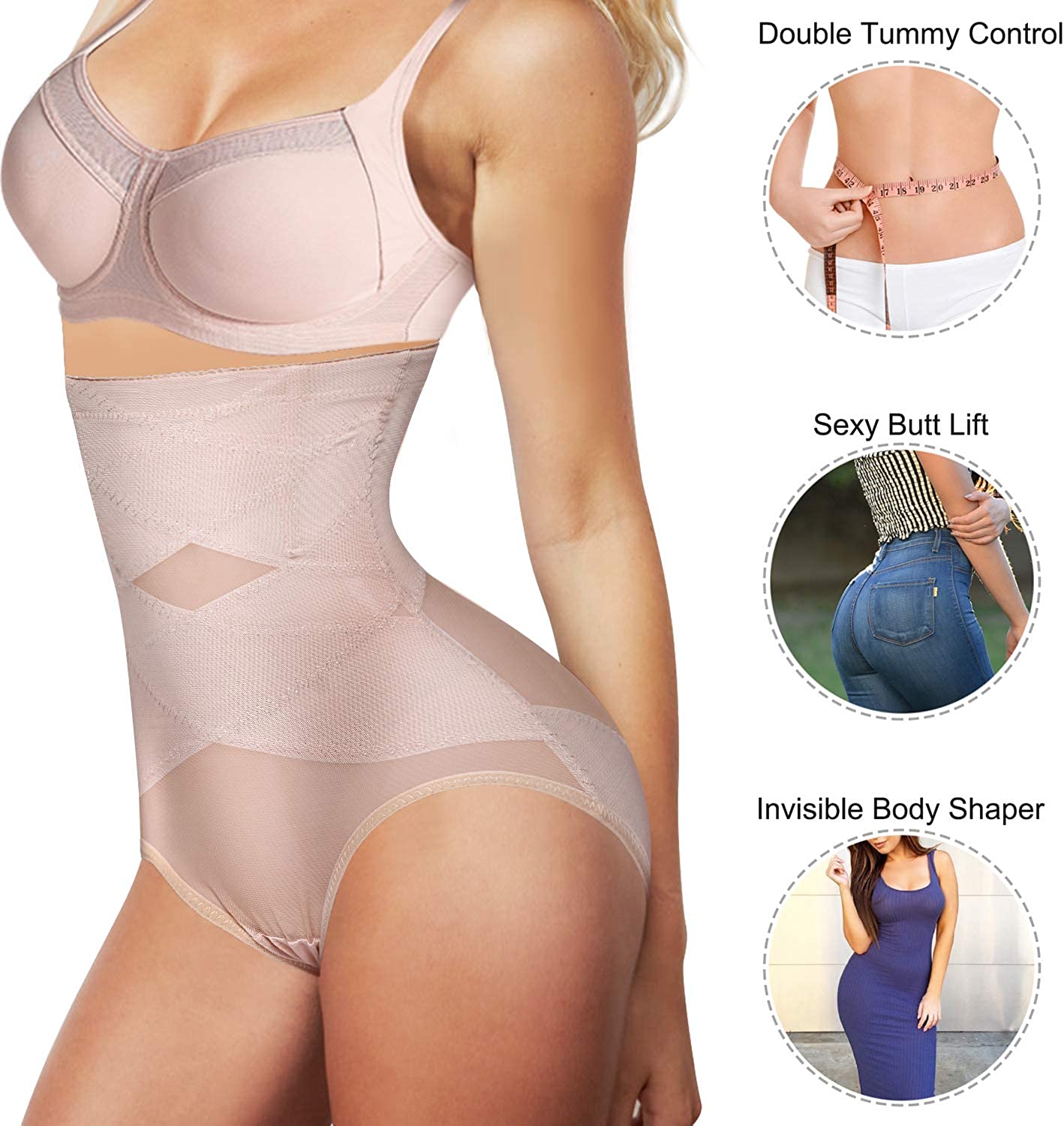Women Butt Lifter Shapewear Hi-Waist Panty Double Tummy Control Knickers Waist Trainer Body Shaper