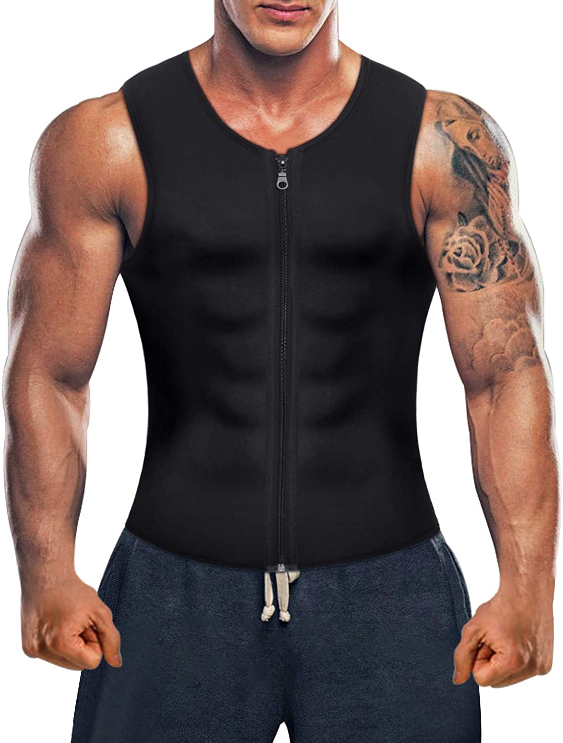 Men Waist Trainer Vest Hot Neoprene Corset Body Shaper Zipper Sauna Tank Top Workout Shirt