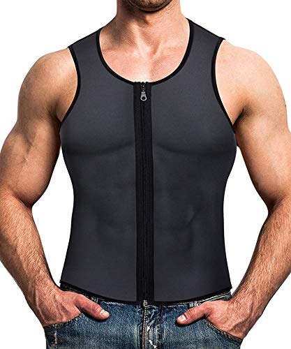 Men Waist Trainer Vest Hot Neoprene Corset Body Shaper Zipper Sauna Tank Top Workout Shirt