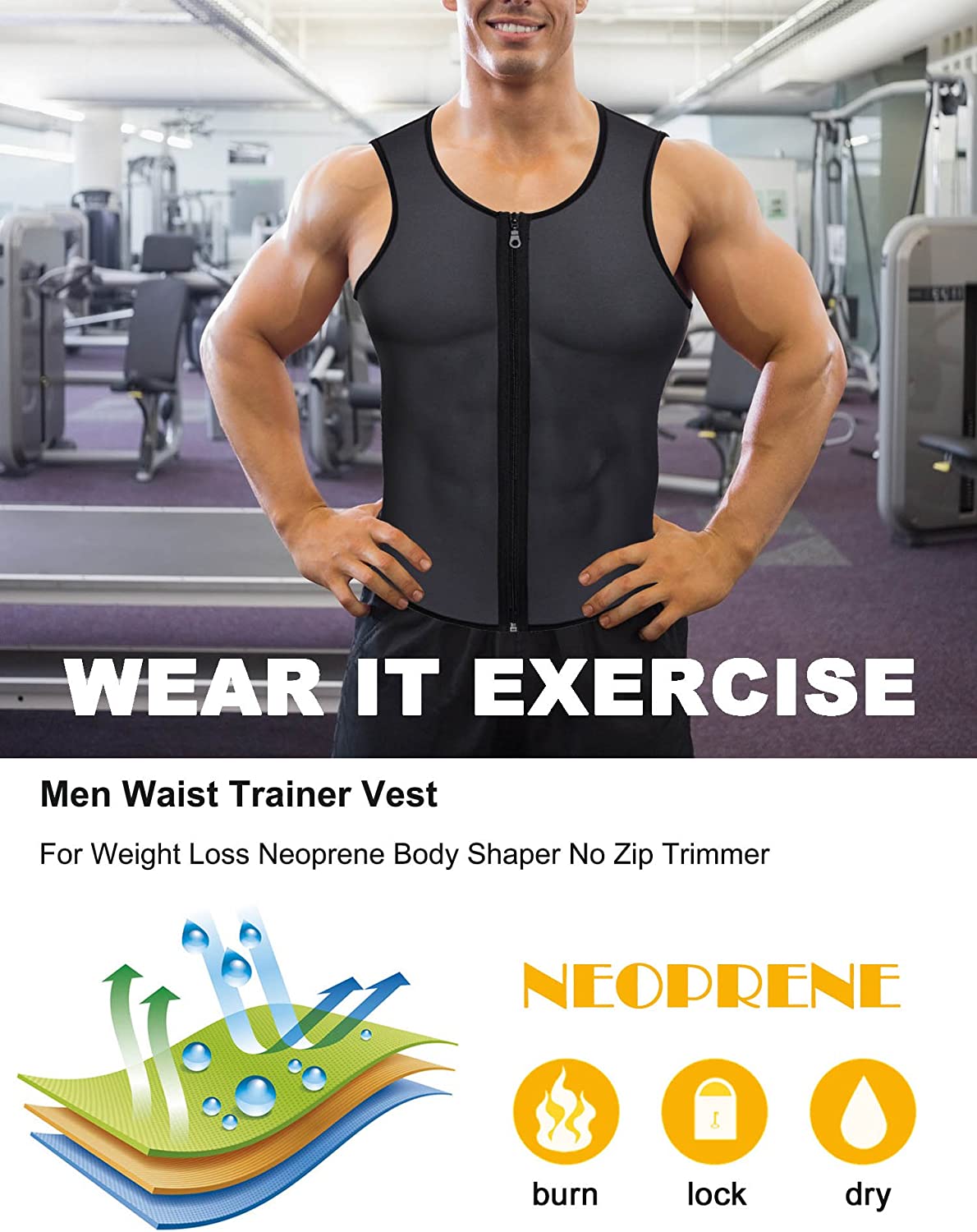 Men Waist Trainer Vest Hot Neoprene Corset Body Shaper Zipper Sauna Tank Top Workout Shirt