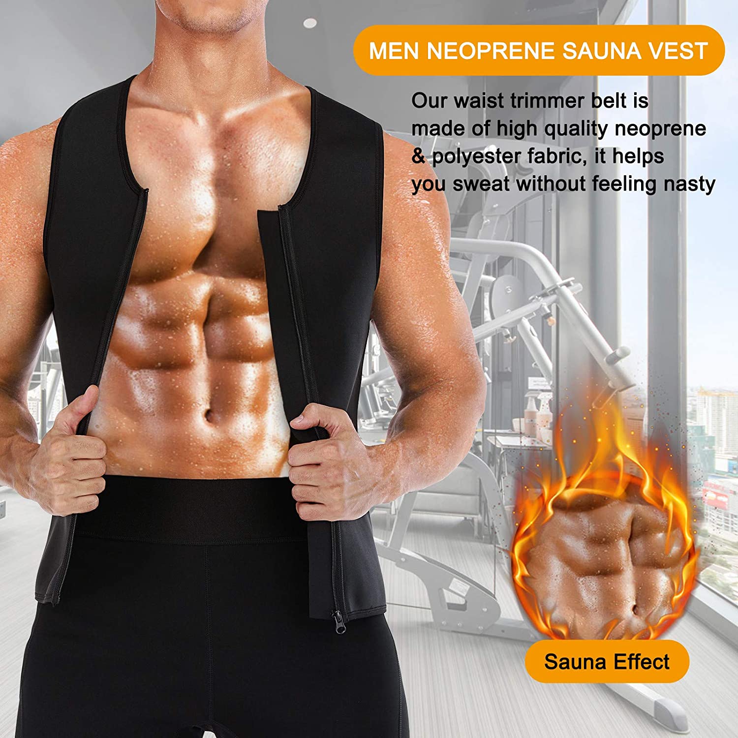 Men Waist Trainer Vest Hot Neoprene Corset Body Shaper Zipper Sauna Tank Top Workout Shirt