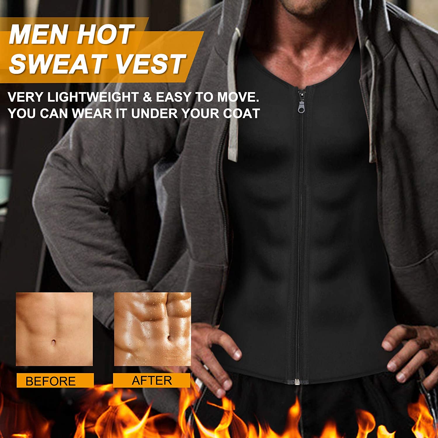 Men Waist Trainer Vest Hot Neoprene Corset Body Shaper Zipper Sauna Tank Top Workout Shirt