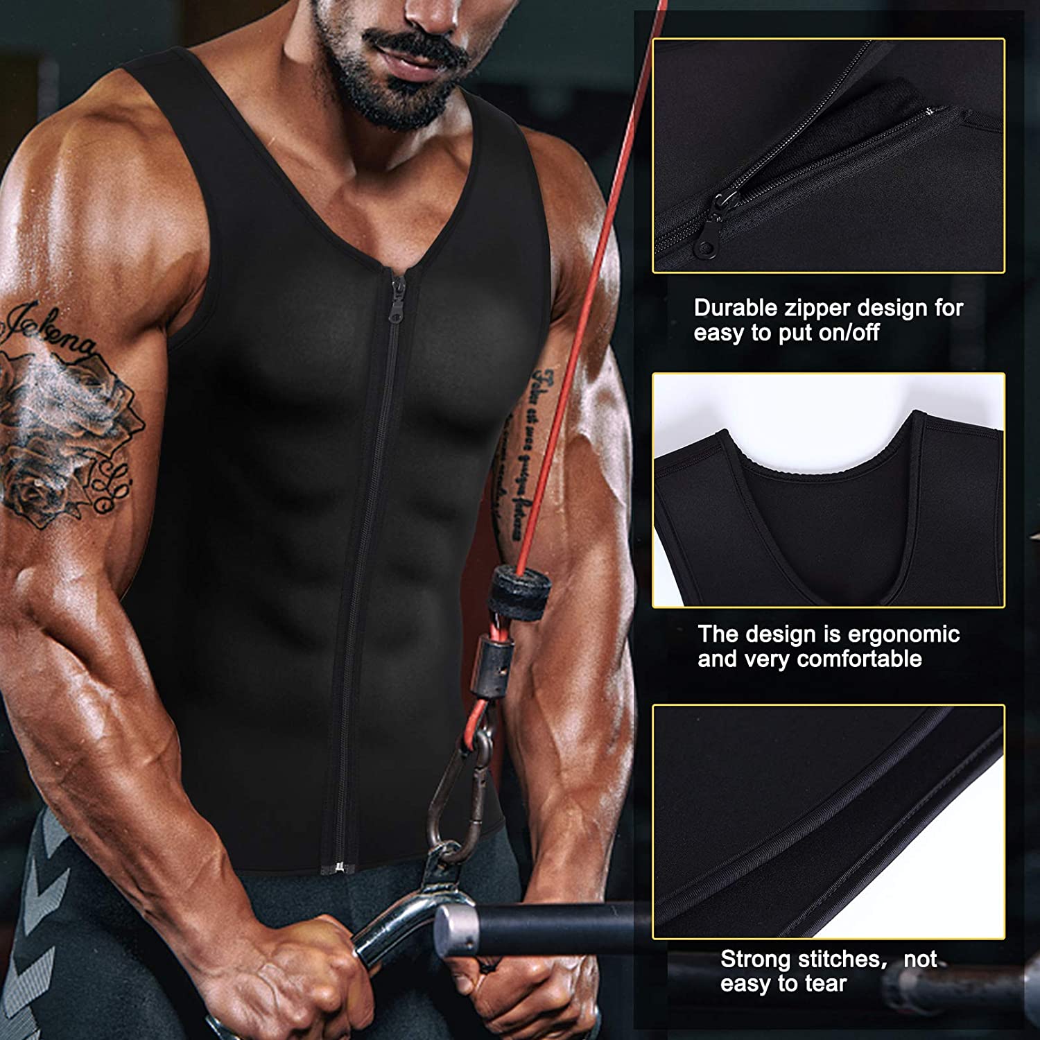 Men Waist Trainer Vest Hot Neoprene Corset Body Shaper Zipper Sauna Tank Top Workout Shirt