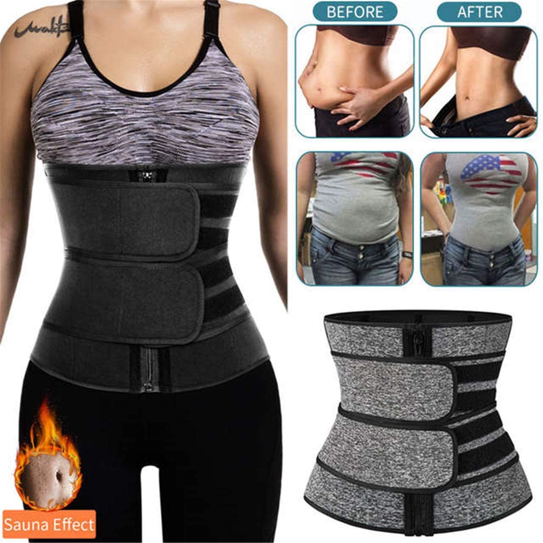 1pcs Women&apos;s Steel Boned Waist Trainer Sauna Belt Hot Sweat Corset for Weight Loss Body Shaper Tummy