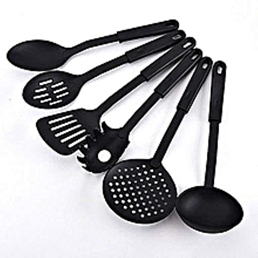 Non-Stick Cooking &amp; Serving Spoons - 6 Pieces - Black