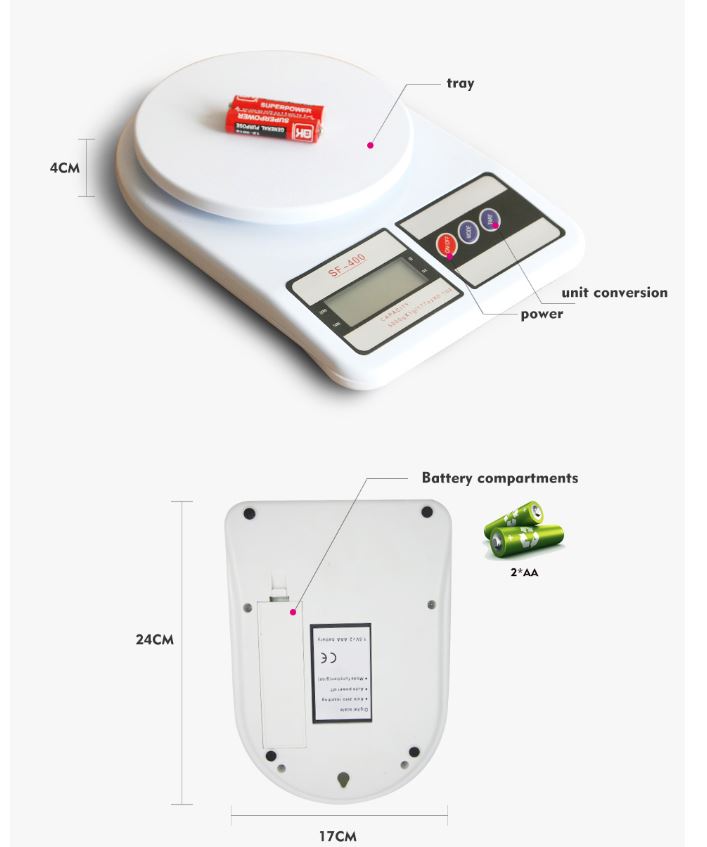 Electronic Digital Weighing Food Kitchen Scale - White
