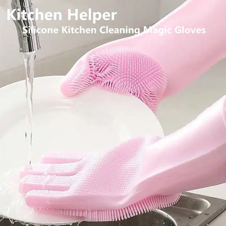 One Pair Magic Silicone Dish Washing Gloves Kitchen Gloves