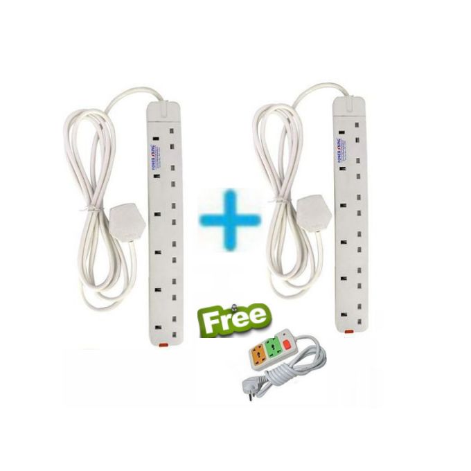 Power King 2, 6 Way Power Extension Cable - White + GIFT