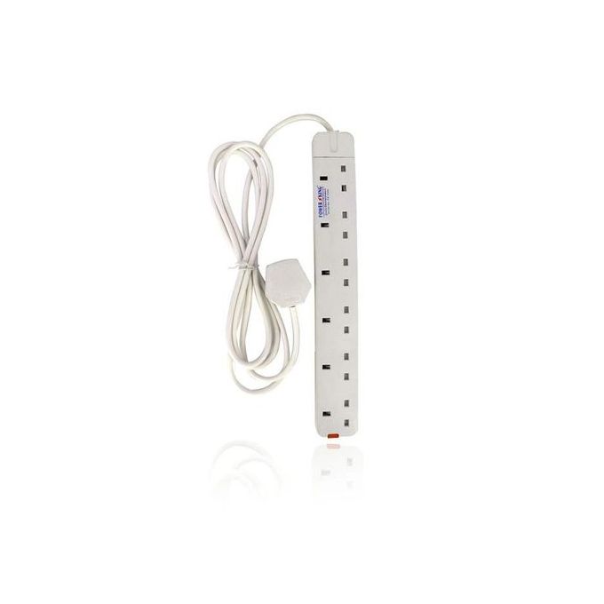 Power King 2, 6 Way Power Extension Cable - White + GIFT
