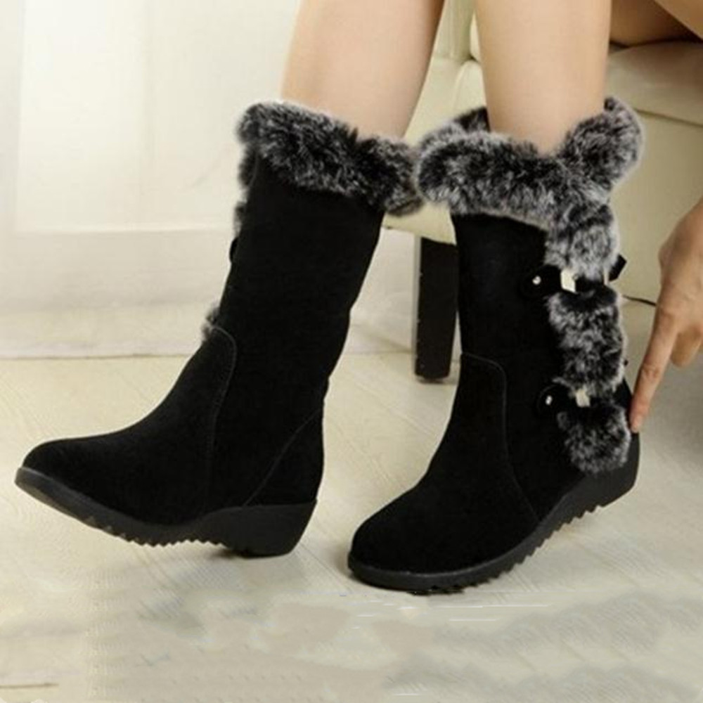 Women Boots Women&apos;s Middle Tube Thick Bottom Shoes Frosted Boots Ladies Flat Heel Middle Tube Boots