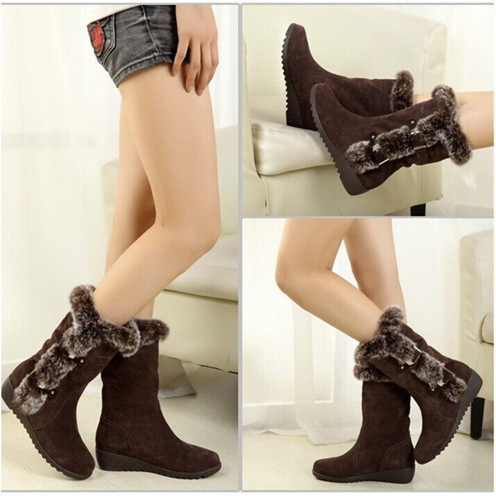 Women Boots Women&apos;s Middle Tube Thick Bottom Shoes Frosted Boots Ladies Flat Heel Middle Tube Boots