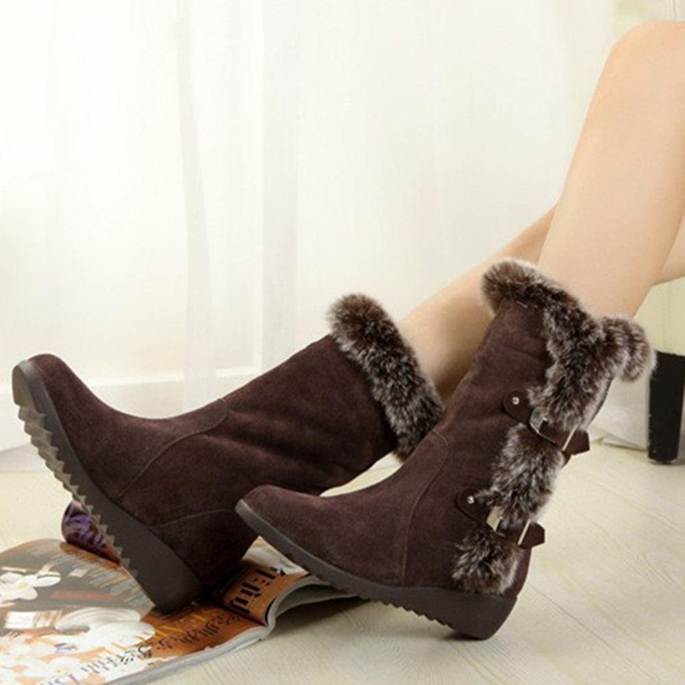 Women Boots Women&apos;s Middle Tube Thick Bottom Shoes Frosted Boots Ladies Flat Heel Middle Tube Boots