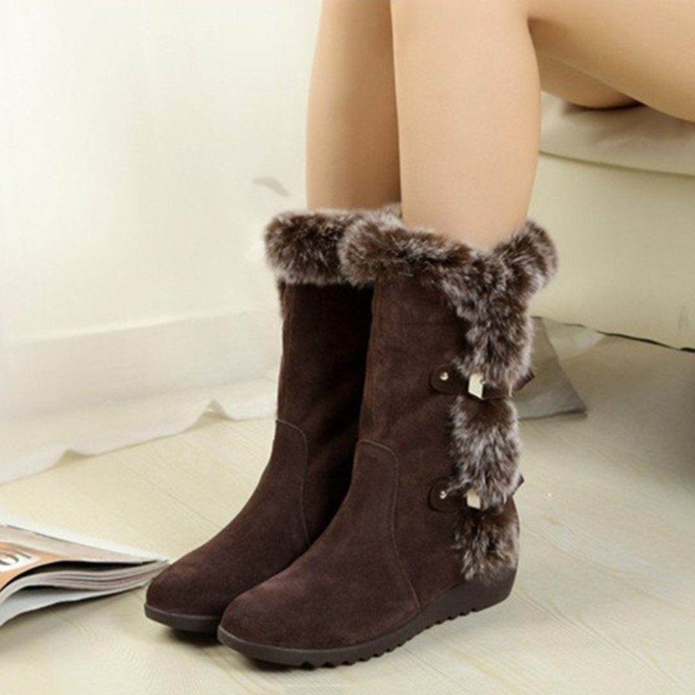 Women Boots Women&apos;s Middle Tube Thick Bottom Shoes Frosted Boots Ladies Flat Heel Middle Tube Boots
