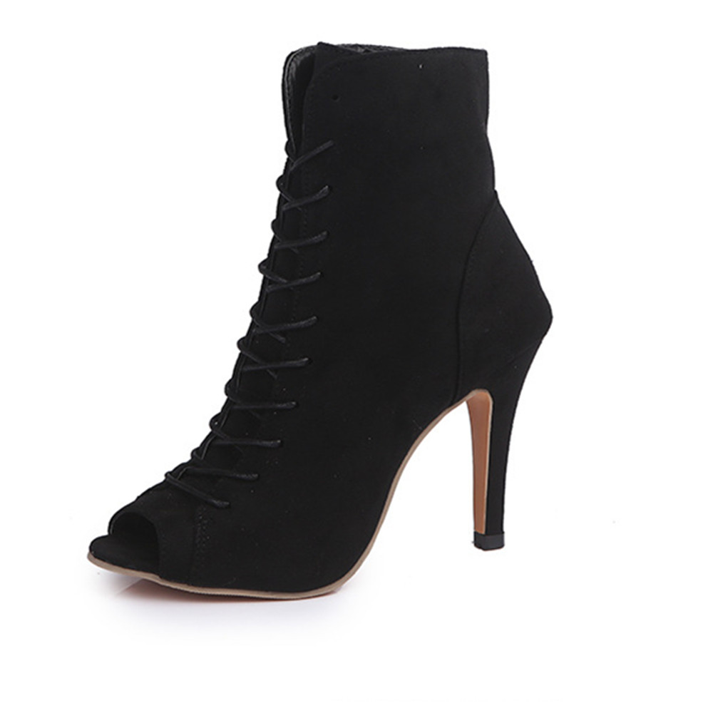 Women Boots High Heeled Boots Ladies Roman Lace Up Boots Thin Heeled Fish Mouth Boots Heels Women