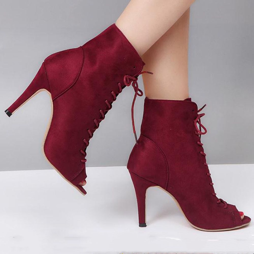 Women Boots High Heeled Boots Ladies Roman Lace Up Boots Thin Heeled Fish Mouth Boots Heels Women