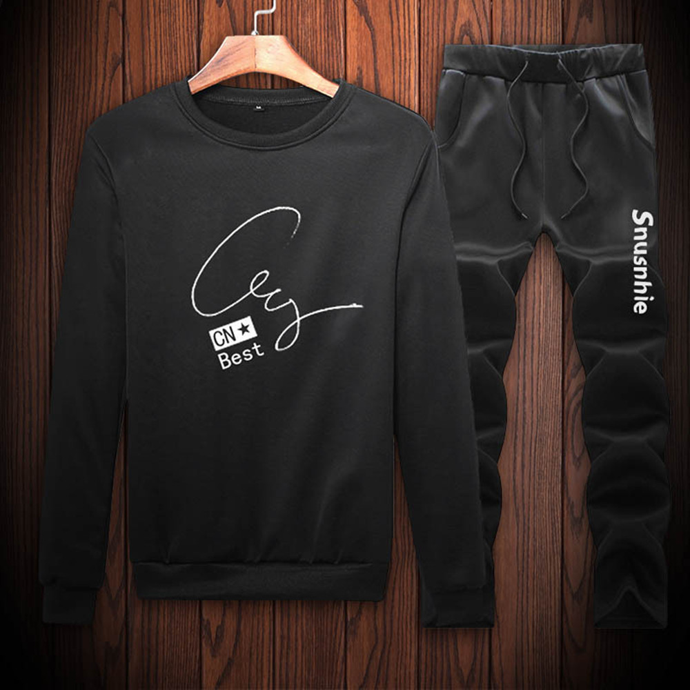 Men's Clothes Men's Long Sleeve Casual Clothes Two Piece Suit (Clothes + Pants) Set Suits Men