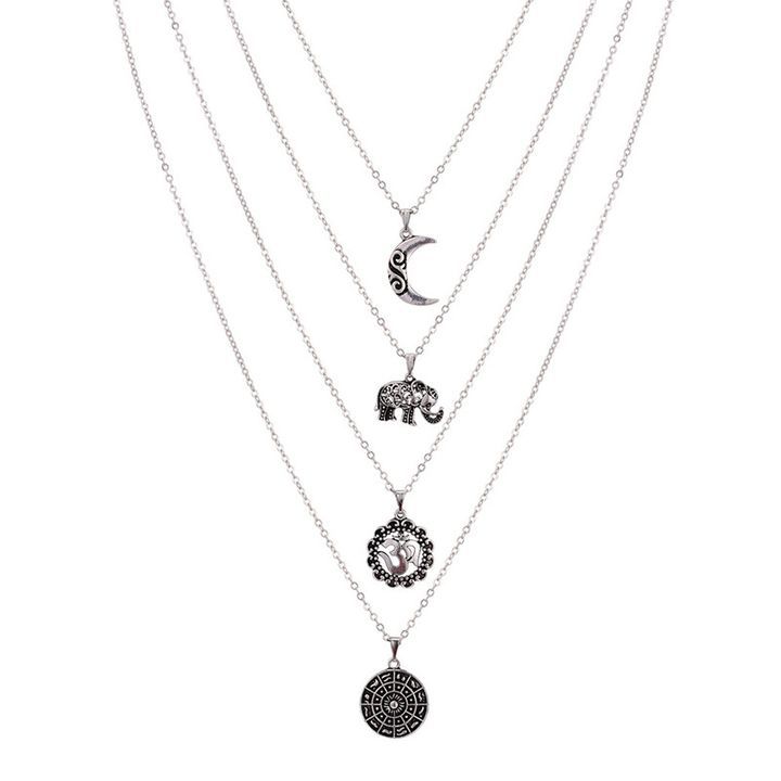 Necklaces Women Bohemian Moon Elephant Multi-layer Necklaces Ladies Hot Sale Jewelry