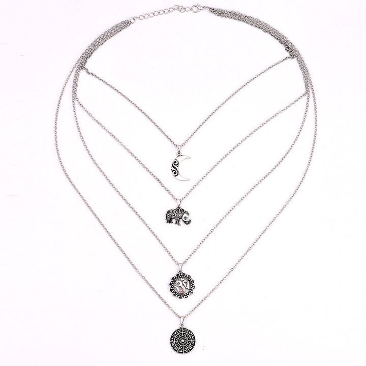 Necklaces Women Bohemian Moon Elephant Multi-layer Necklaces Ladies Hot Sale Jewelry