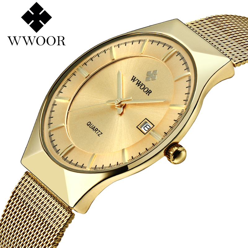 WWOOR MEN Luxury Ultra-thin Business Wrist watch Quartz Stainless Steel Calendar Watch