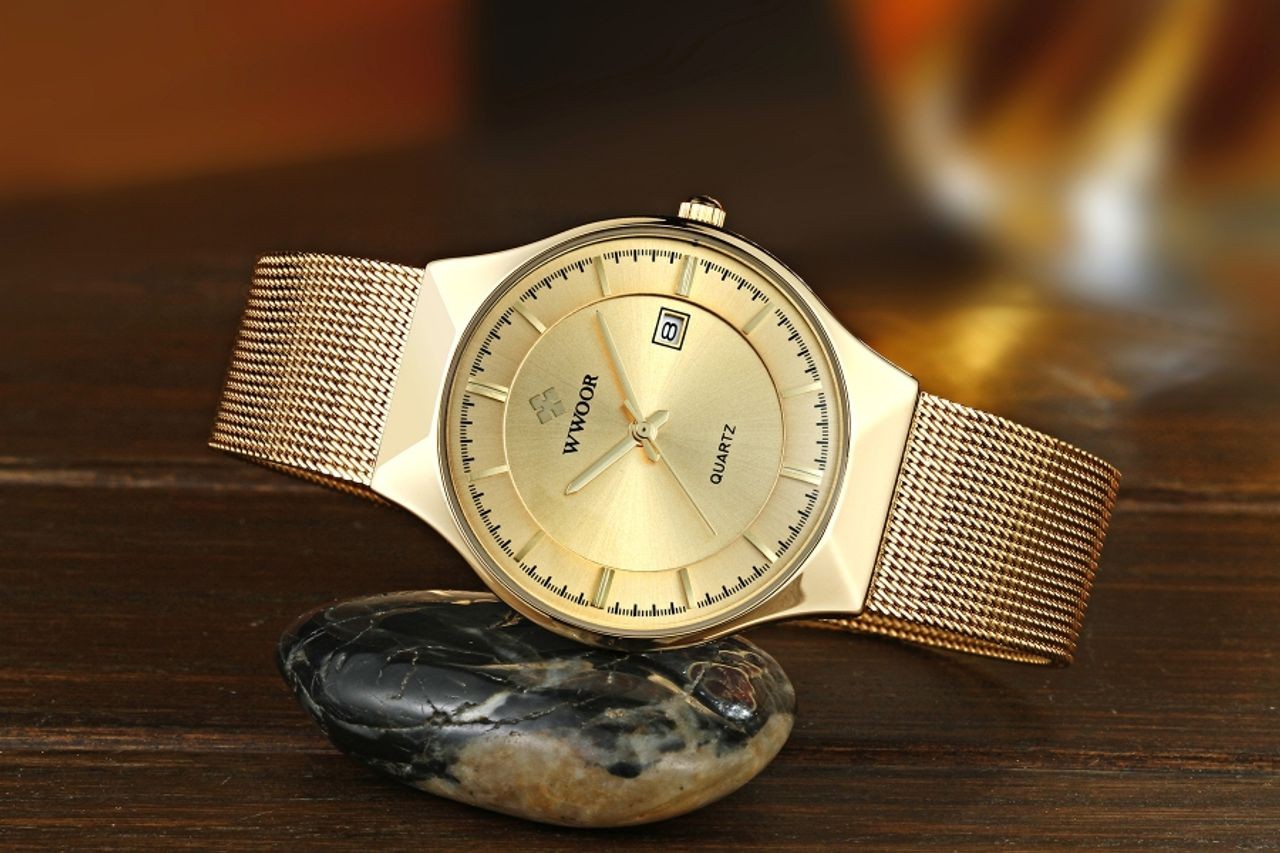 WWOOR MEN Luxury Ultra-thin Business Wrist watch Quartz Stainless Steel Calendar Watch