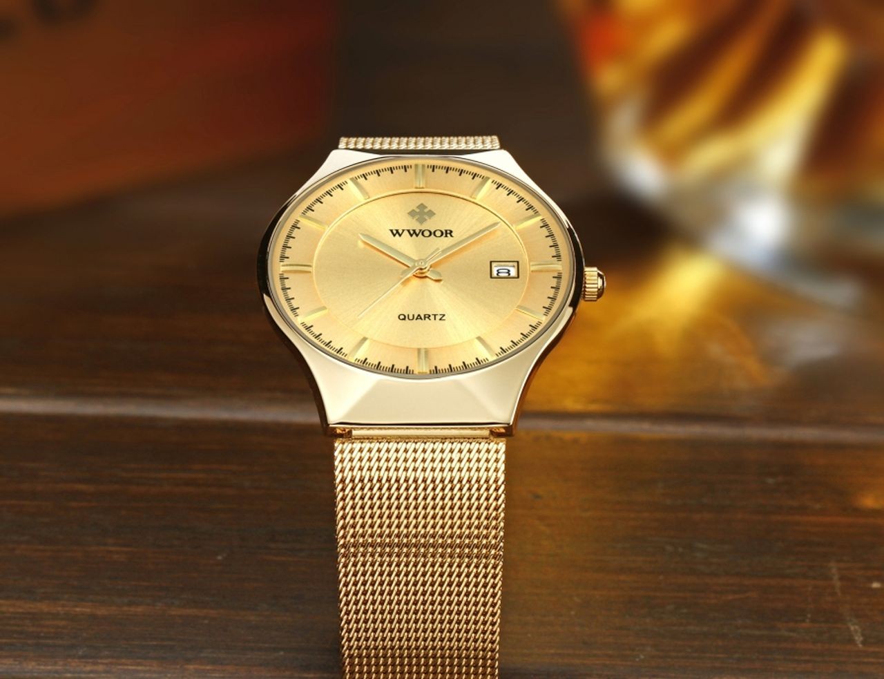 WWOOR MEN Luxury Ultra-thin Business Wrist watch Quartz Stainless Steel Calendar Watch