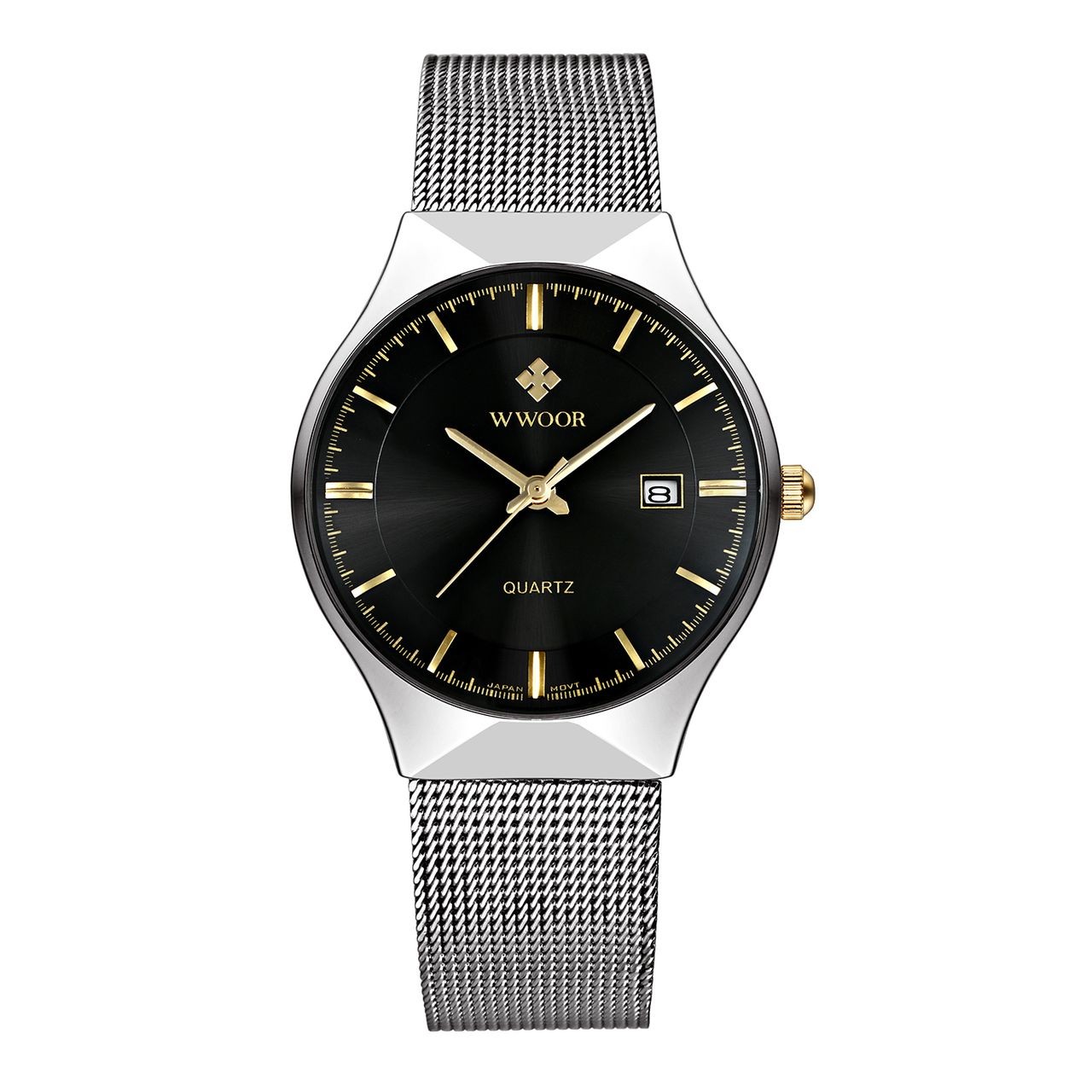 WWOOR MEN Luxury Ultra-thin Business Wrist watch Quartz Stainless Steel Calendar Watch