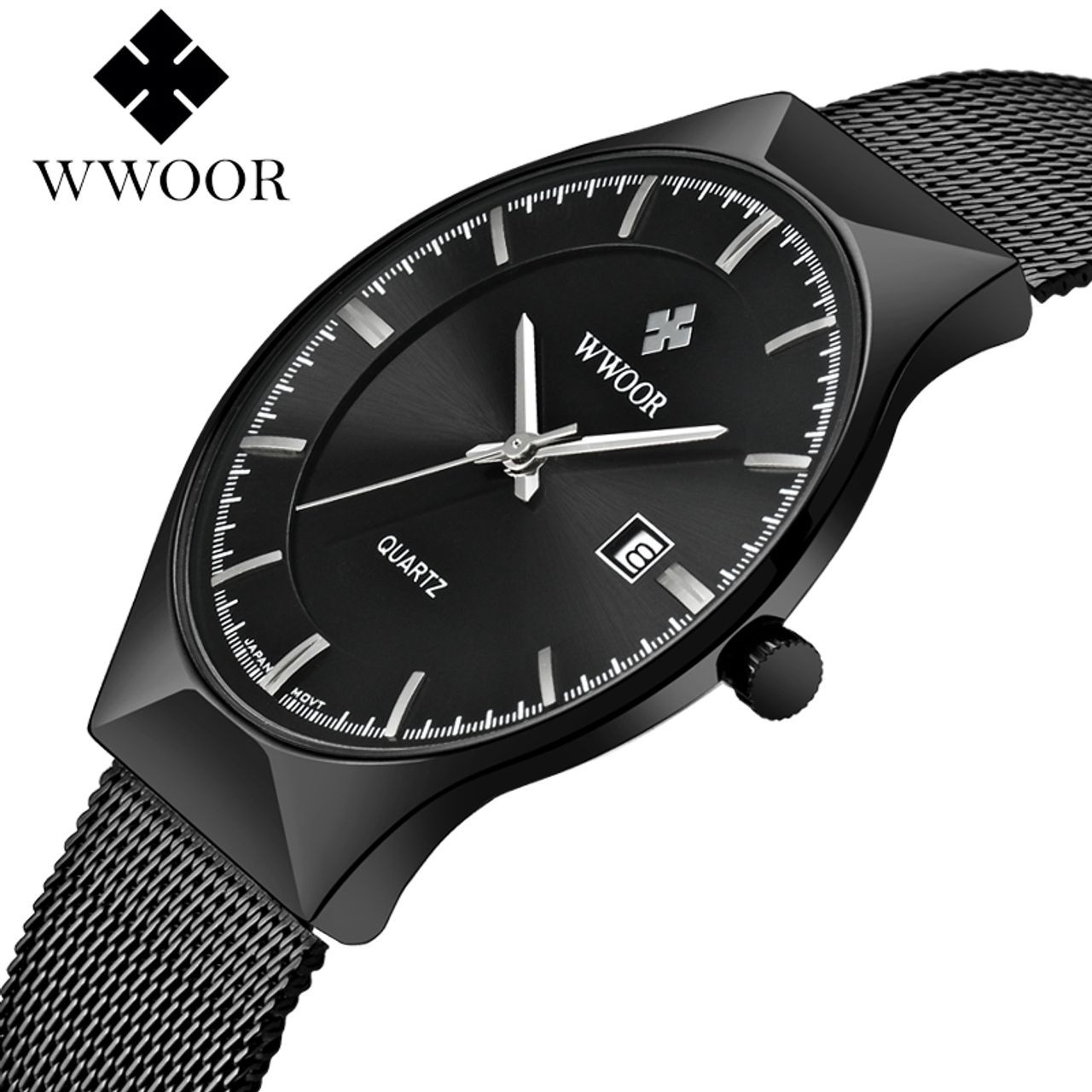 WWOOR MEN Luxury Ultra-thin Business Wrist watch Quartz Stainless Steel Calendar Watch