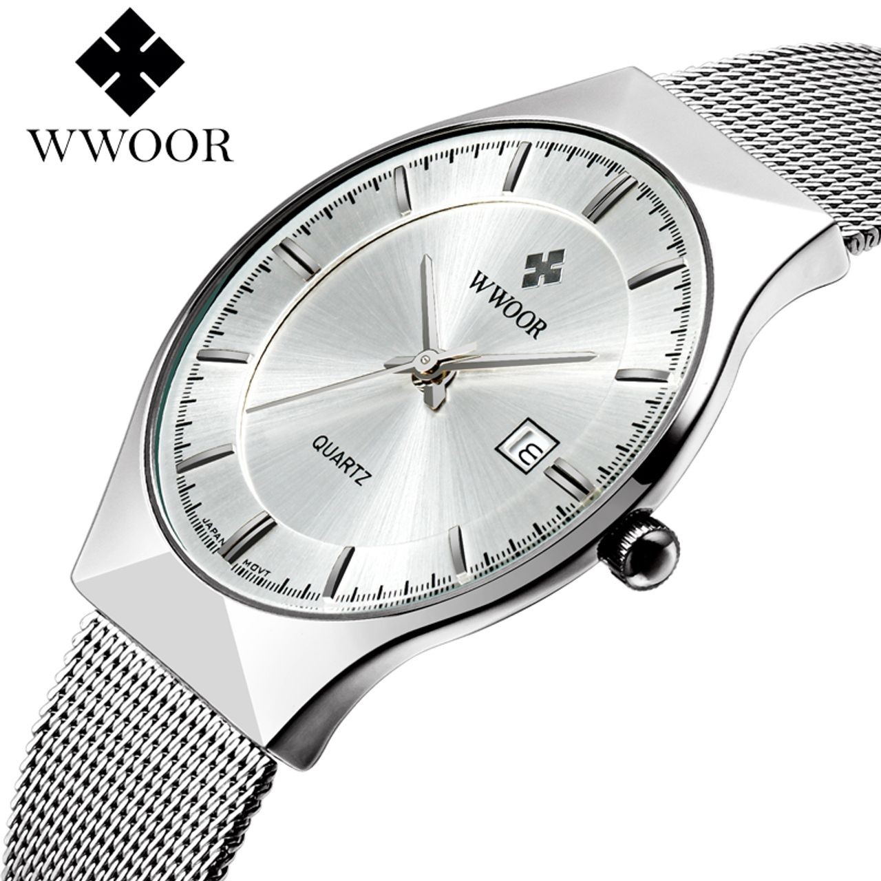 WWOOR MEN Luxury Ultra-thin Business Wrist watch Quartz Stainless Steel Calendar Watch