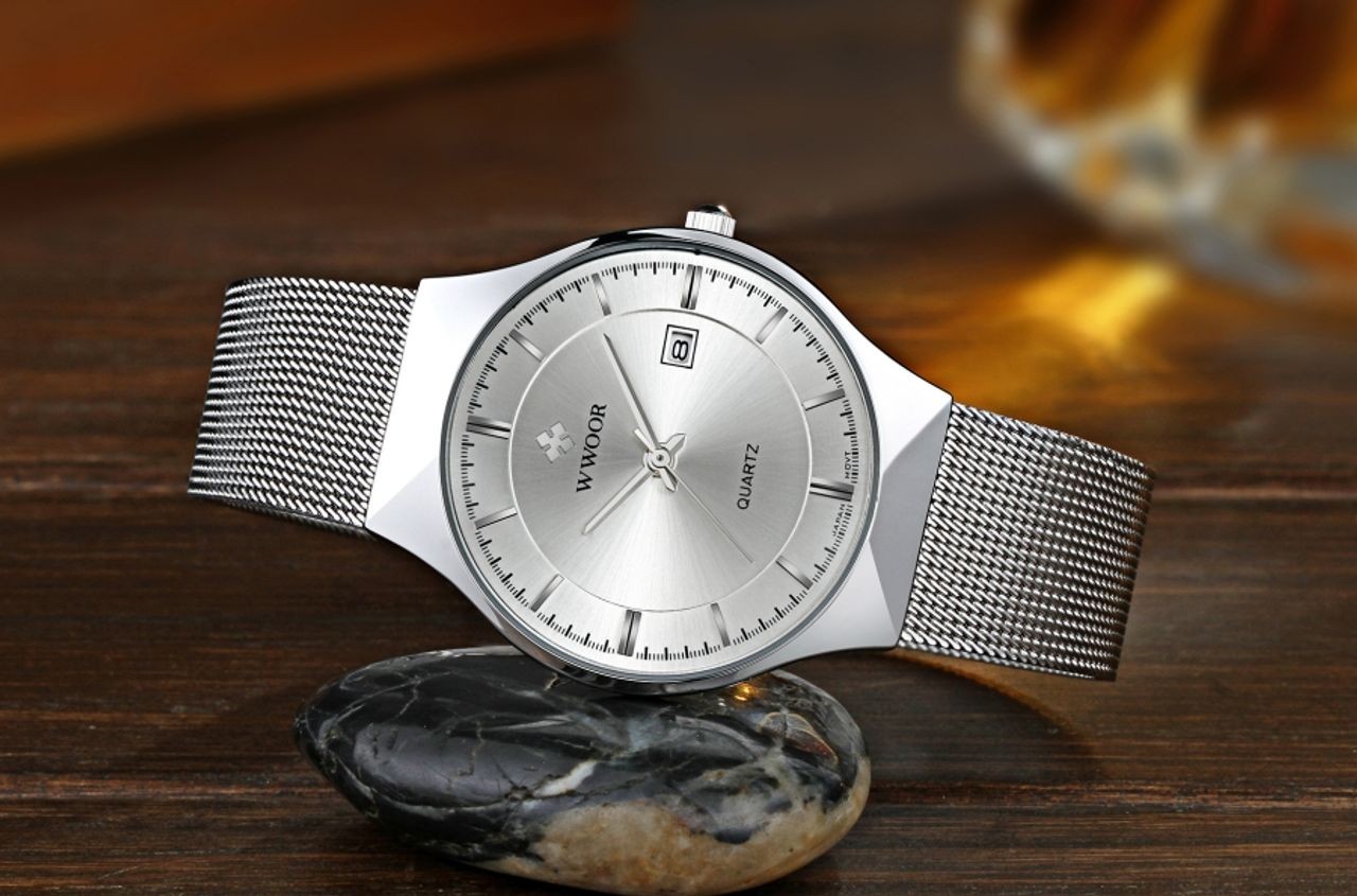WWOOR MEN Luxury Ultra-thin Business Wrist watch Quartz Stainless Steel Calendar Watch