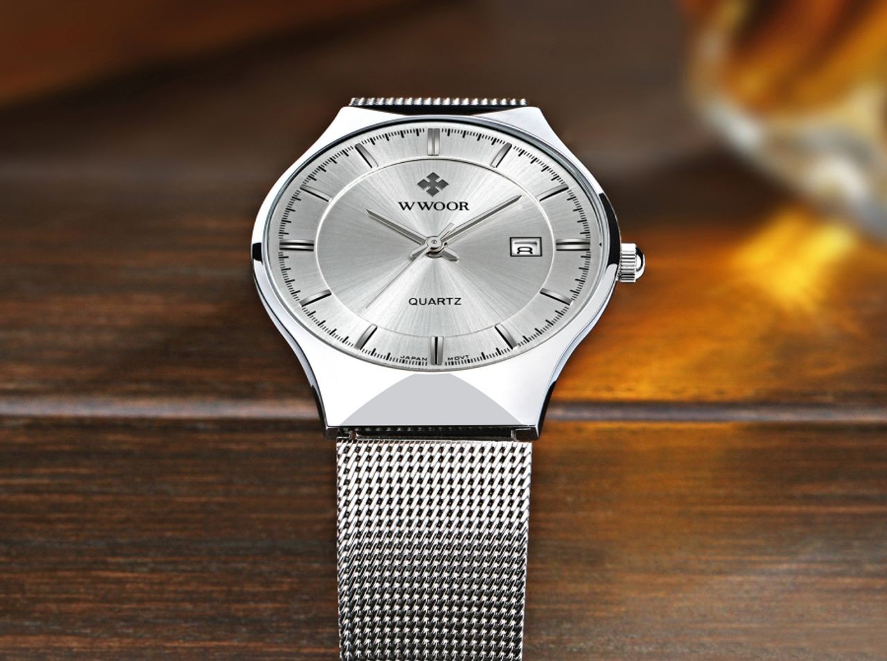 WWOOR MEN Luxury Ultra-thin Business Wrist watch Quartz Stainless Steel Calendar Watch