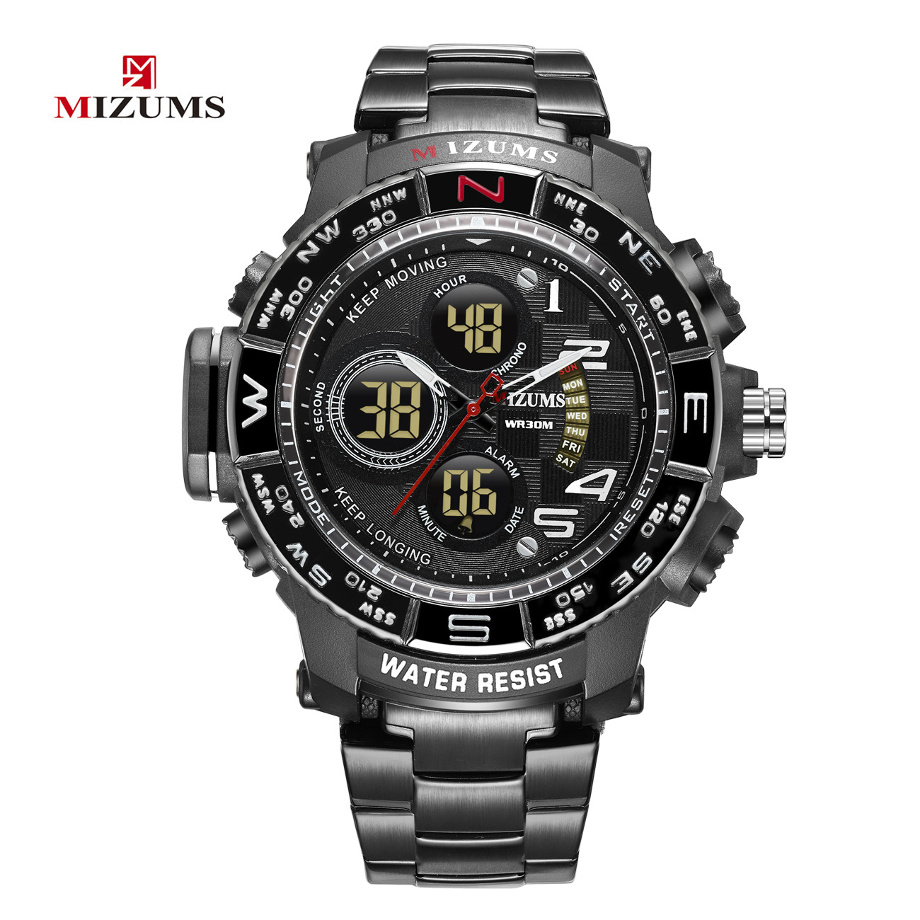 MIZUMS Men's Luxury Sport Outdoor Wrist Watch Waterproof Stainless Steel Chronograph Calendar