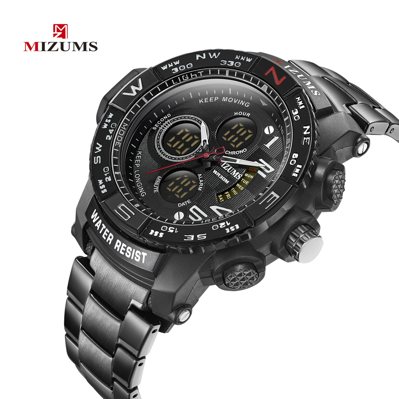 MIZUMS Men's Luxury Sport Outdoor Wrist Watch Waterproof Stainless Steel Chronograph Calendar