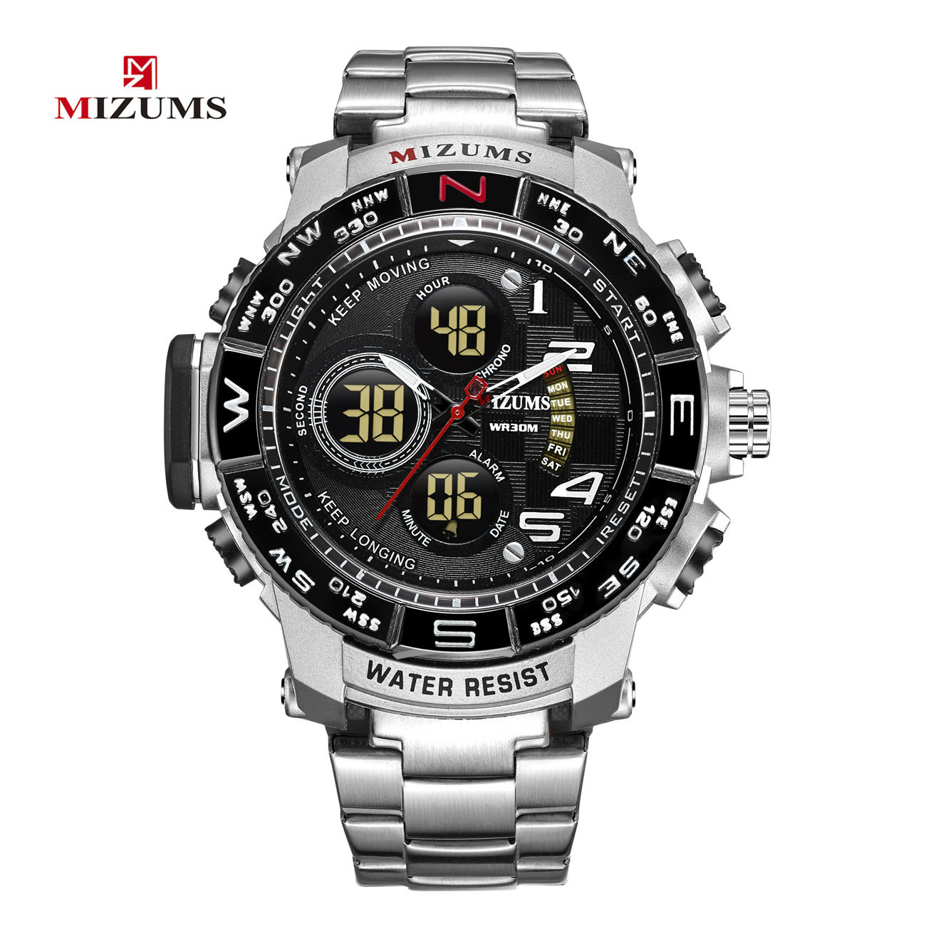 MIZUMS Men's Luxury Sport Outdoor Wrist Watch Waterproof Stainless Steel Chronograph Calendar