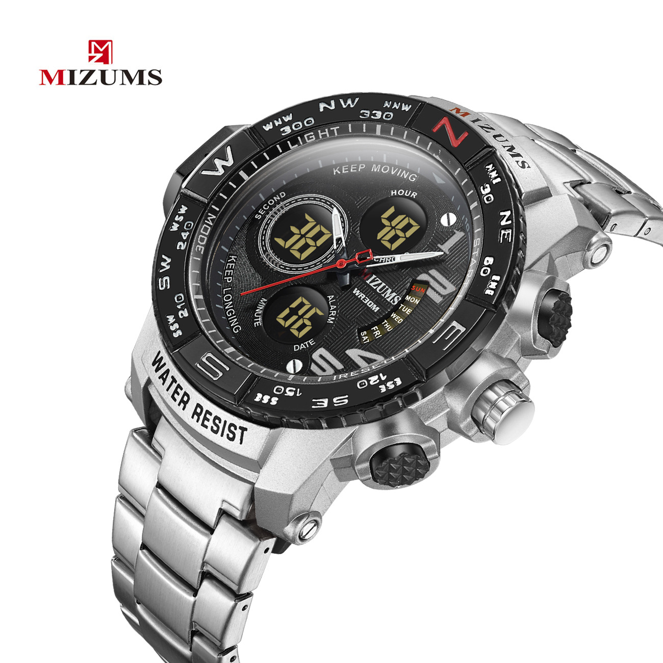 MIZUMS Men's Luxury Sport Outdoor Wrist Watch Waterproof Stainless Steel Chronograph Calendar