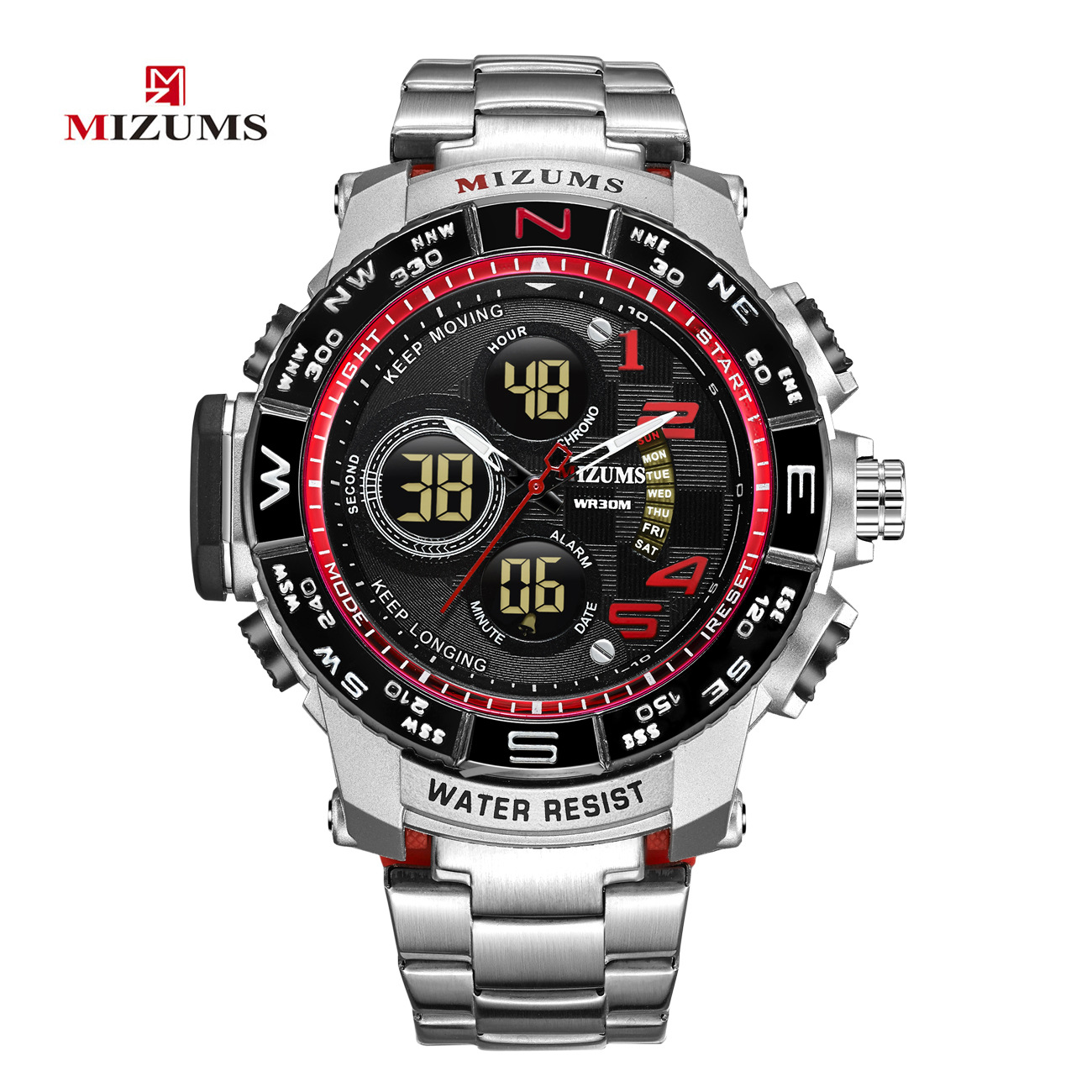 MIZUMS Men's Luxury Sport Outdoor Wrist Watch Waterproof Stainless Steel Chronograph Calendar