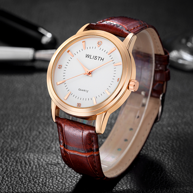 WLISTH Men  Women Lady Business Classic Simple Wrist watch Leather band Couple watch Waterproof