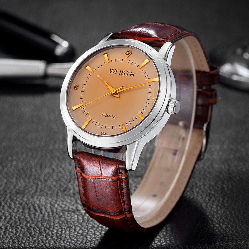 WLISTH Men  Women Lady Business Classic Simple Wrist watch Leather band Couple watch Waterproof