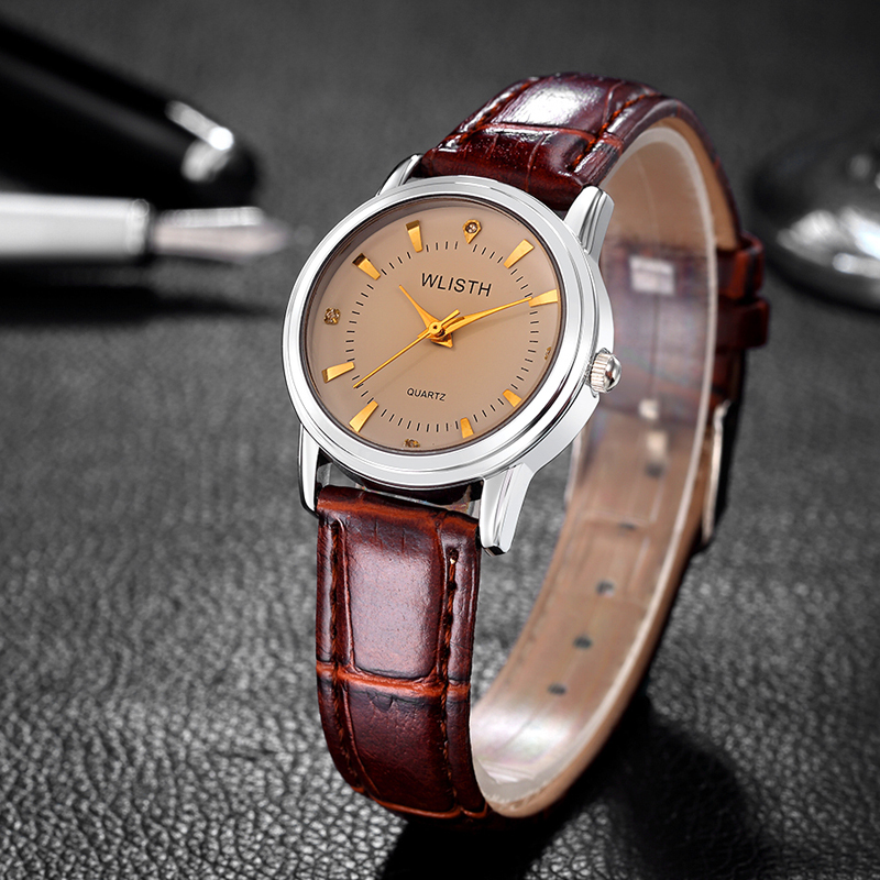WLISTH Men  Women Lady Business Classic Simple Wrist watch Leather band Couple watch Waterproof