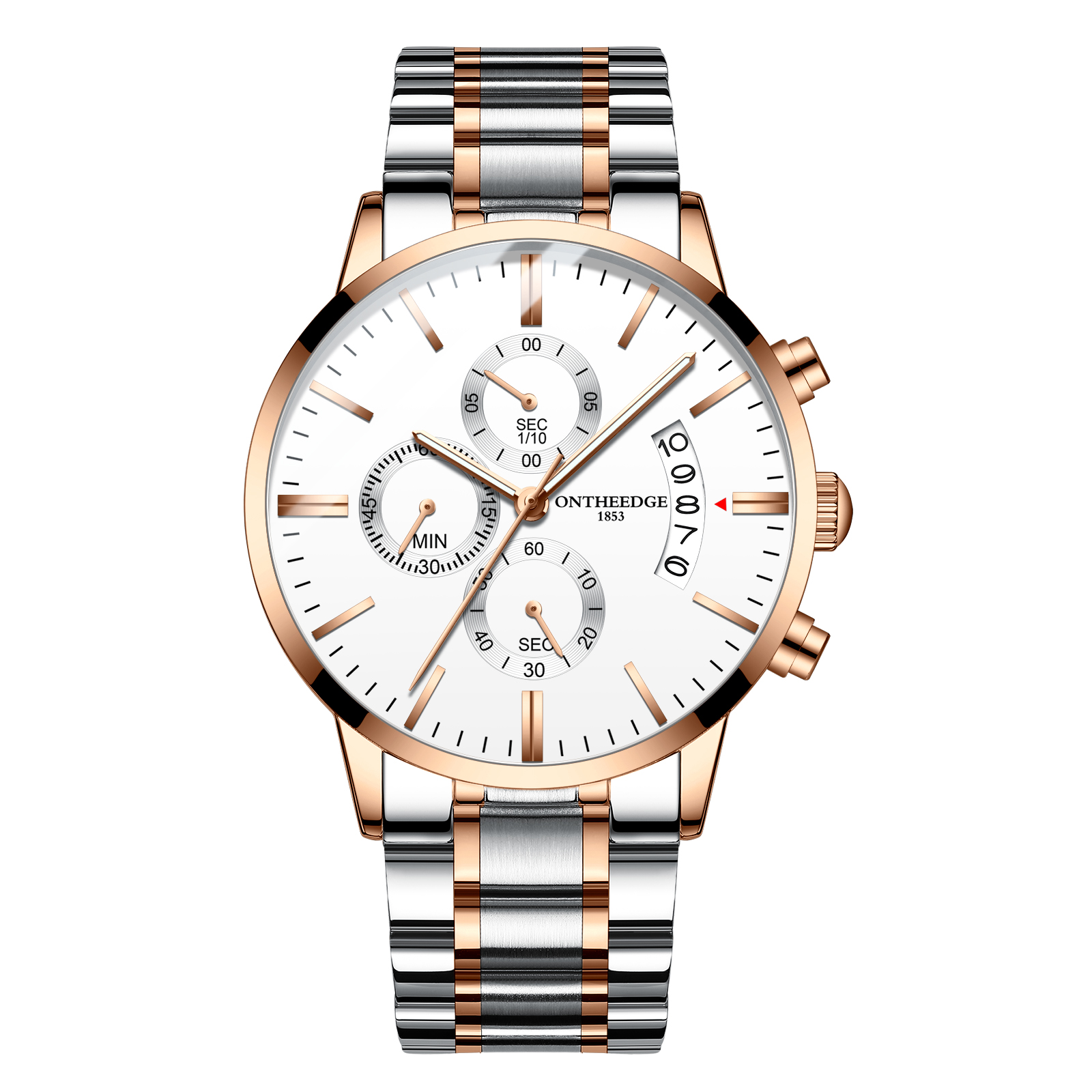 R Ontheedge Men Fashion Luxury Business Wrist watch Quartz Stainless Steel Leather Stopwatch