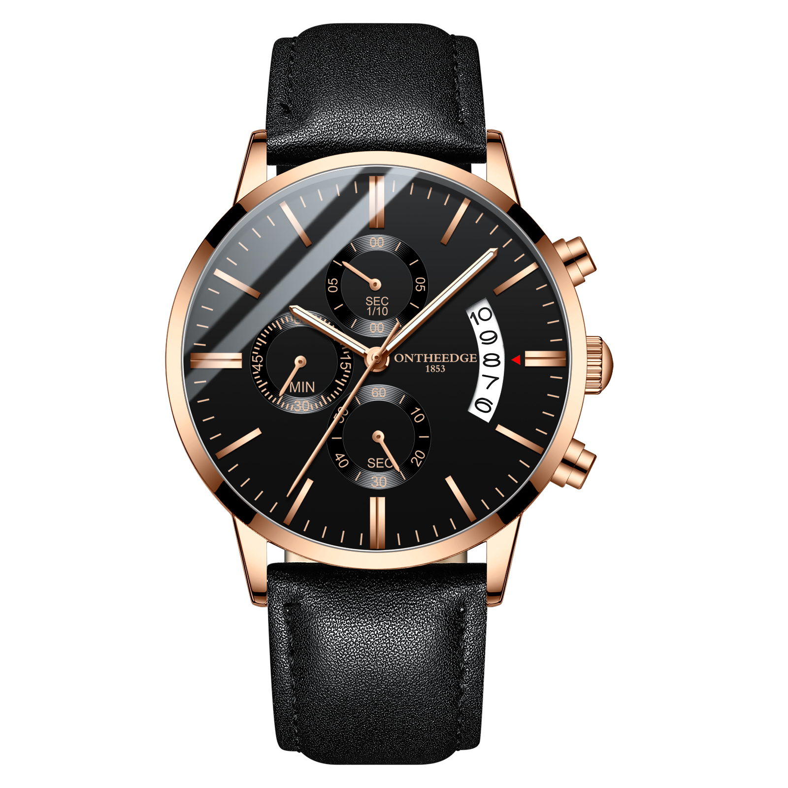 R Ontheedge Men Fashion Luxury Business Wrist watch Quartz Stainless Steel Leather Stopwatch