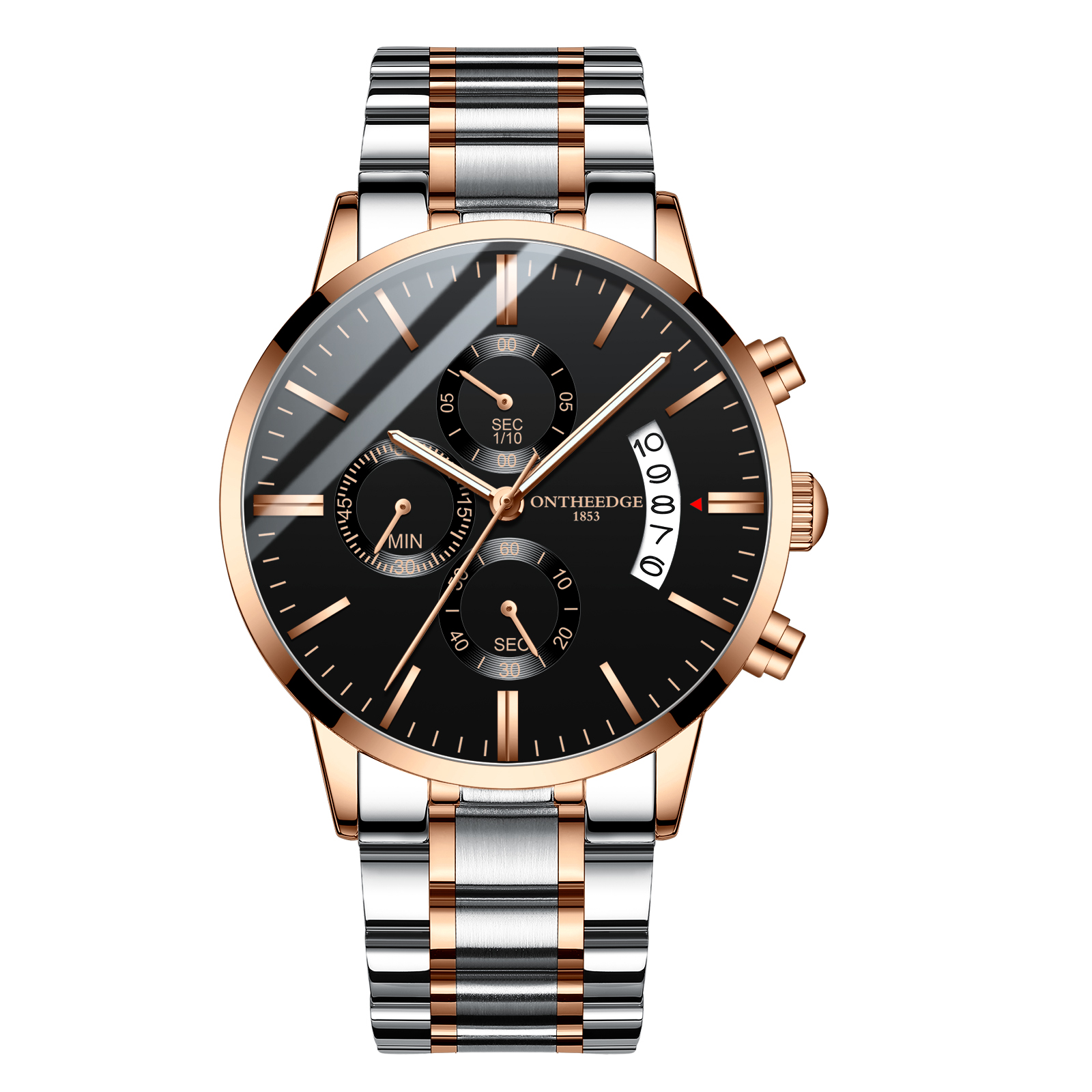 R Ontheedge Men Fashion Luxury Business Wrist watch Quartz Stainless Steel Leather Stopwatch